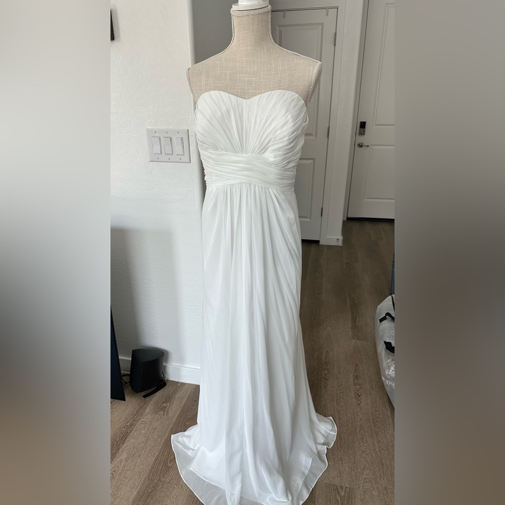 AB Studio White Pleated Sweetheart Wedding Gown